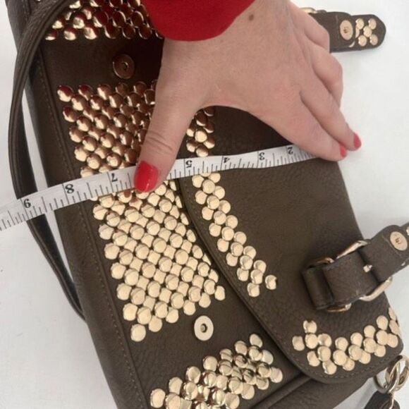 NWT MMS Design Studio Brown & Gold Studded vegan leather Crossbody shoulder Bag - Picture 8 of 15